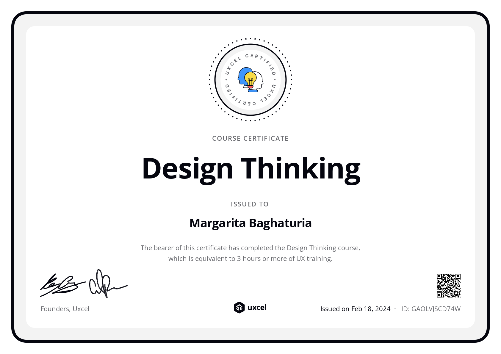 Margarita Baghaturia's certificate